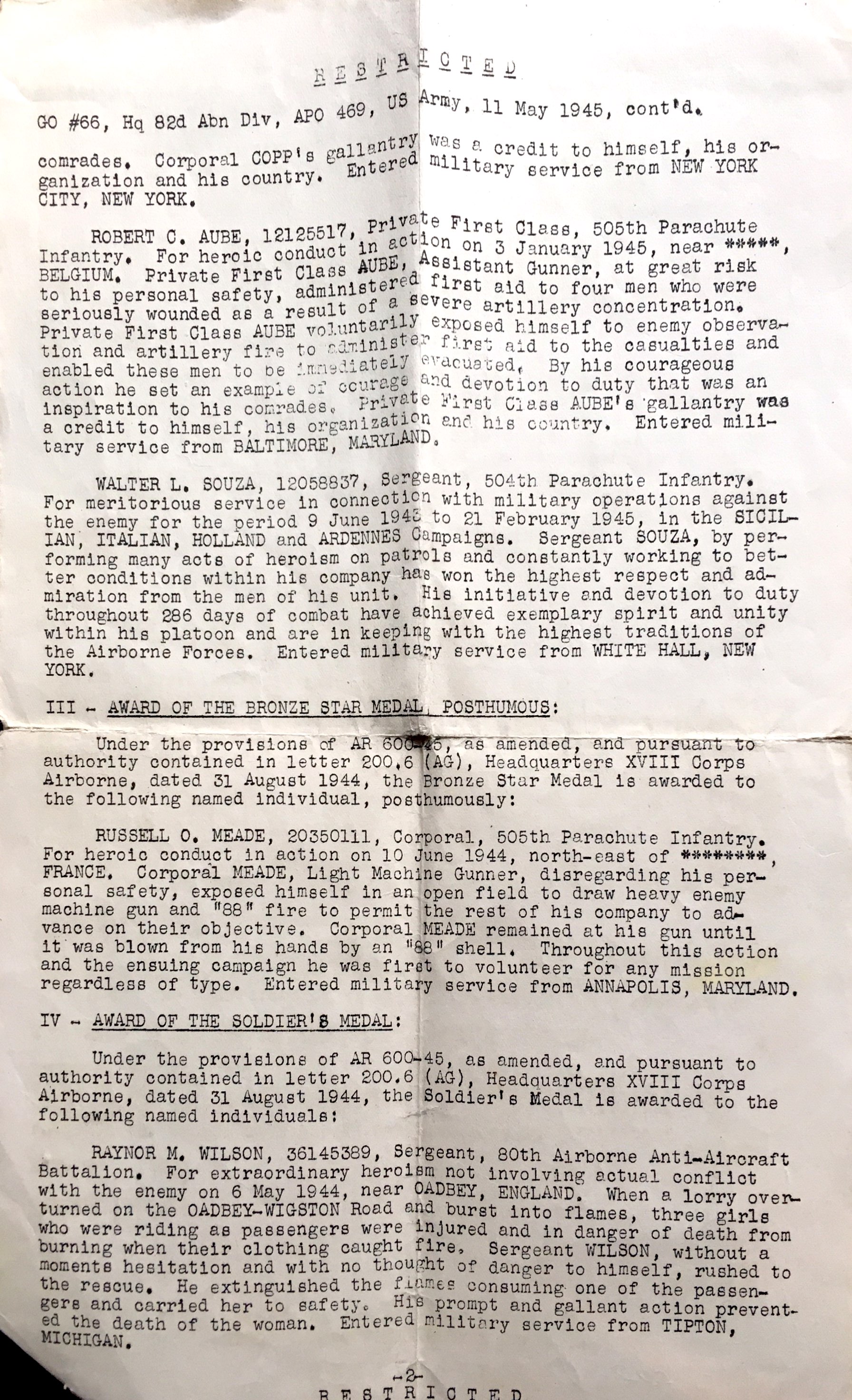 General Orders #66 May 1945 page 2
